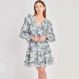 Brand New English Factory Ruffle Detail Long Sleeve Mini Dress